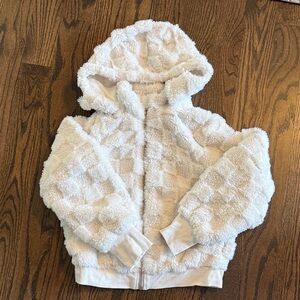 Cozy White Fuzzy Girl Hooded Jacket